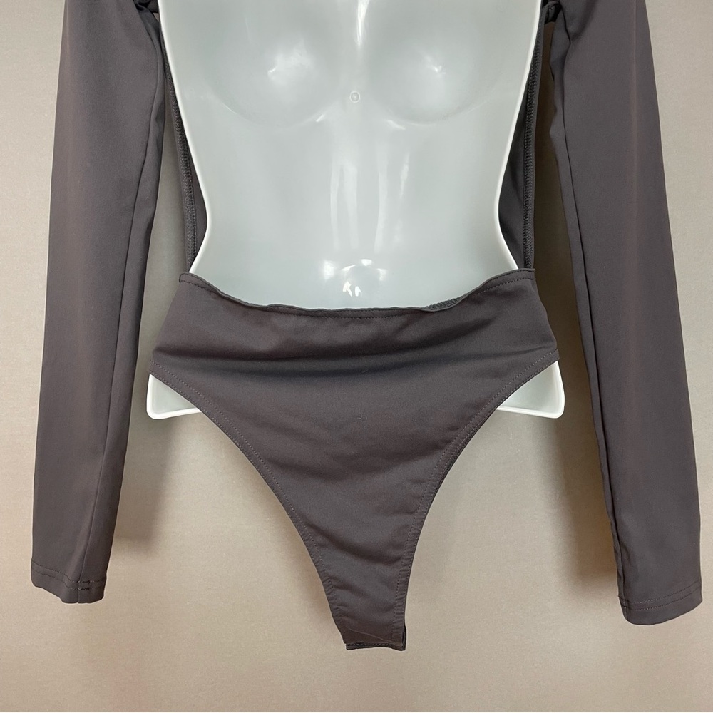 White Fox Backless Bodysuit You've Got The Love Charcoal Gray Medium Long Sleeve - Picture 9 of 15